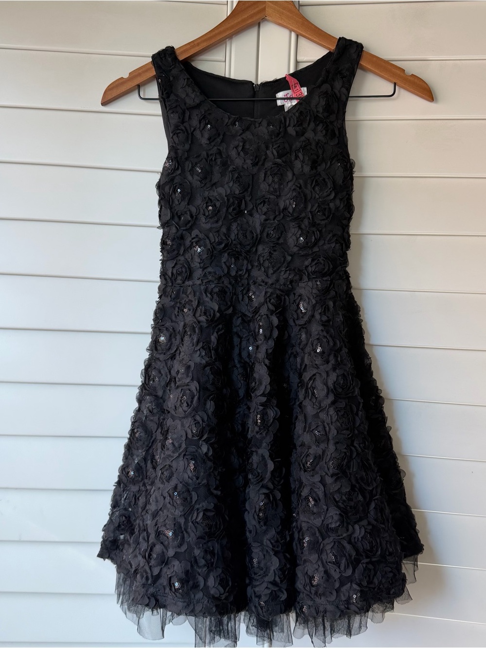 Justice Girls Size 10 Black Floral Appliqué Party Dress